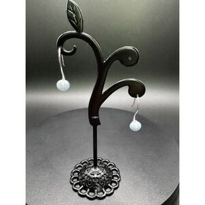 Vintage H 925 China Blue Freshwater Pearl Dangle Earrings